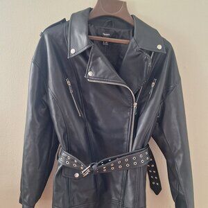 Forever 21 Long Moto Jacket or short moto dress Faux Leather Size Small NWT